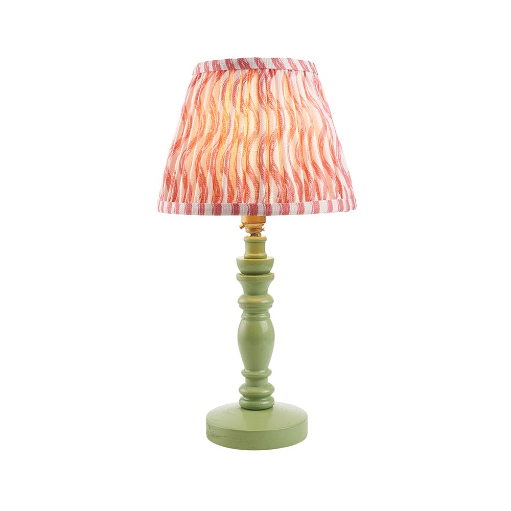 Riyadh Coral Pink 20cm Shade Wood Table Lamp In Cotswold Green