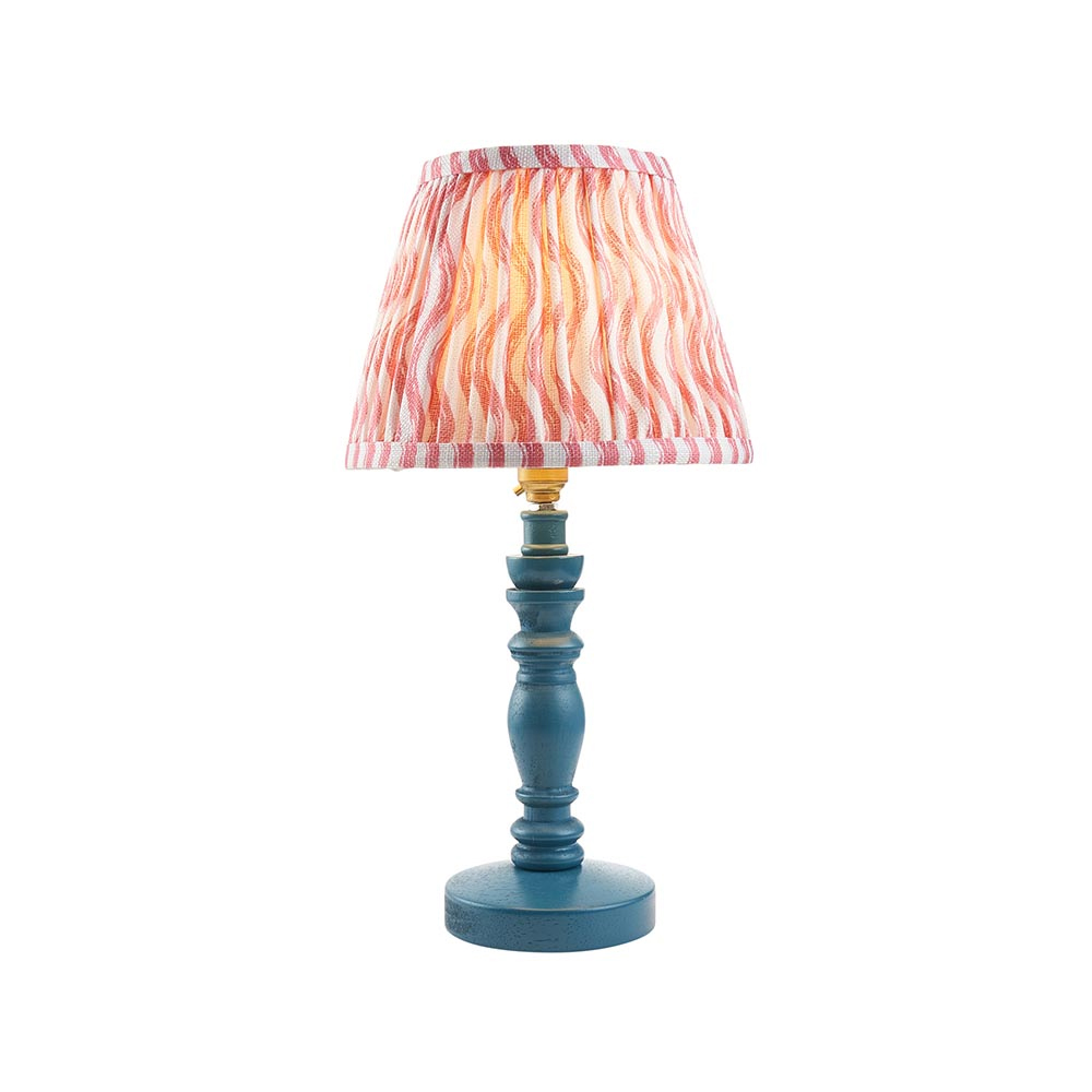 Riyadh Coral Pink 20cm Shade Wood Table Lamp In Marlin Blue
