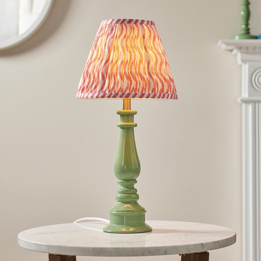 Read more about Riyadh coral pink 25cm shade resin table lamp in cotswold green