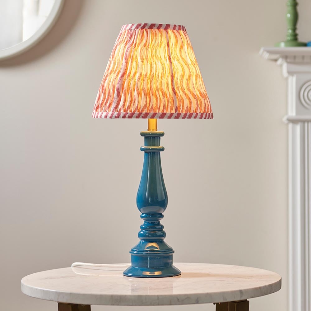 Read more about Riyadh coral pink 25cm shade resin table lamp in marlin blue