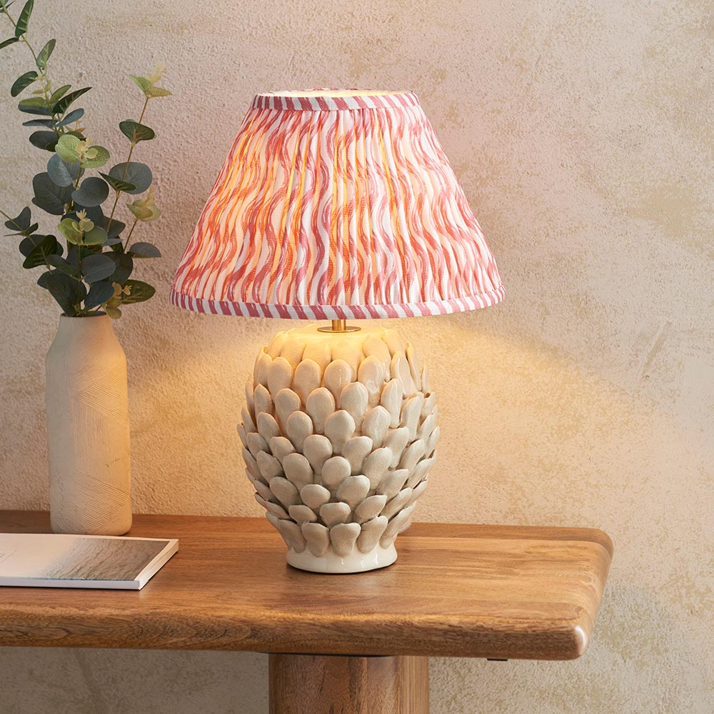 Read more about Riyadh coral pink 30cm shade large ceramic table lamp in ivory