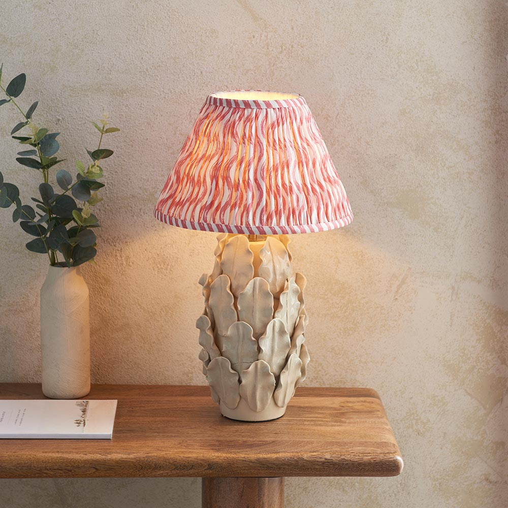 Read more about Riyadh coral pink 30cm shade small ceramic table lamp in ivory