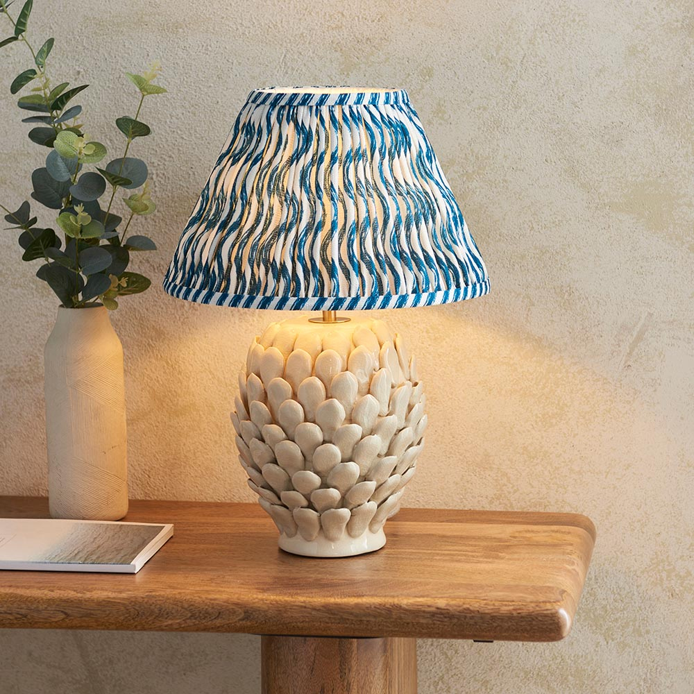 Read more about Riyadh marlin blue 30cm shade large ceramic table lamp in ivory
