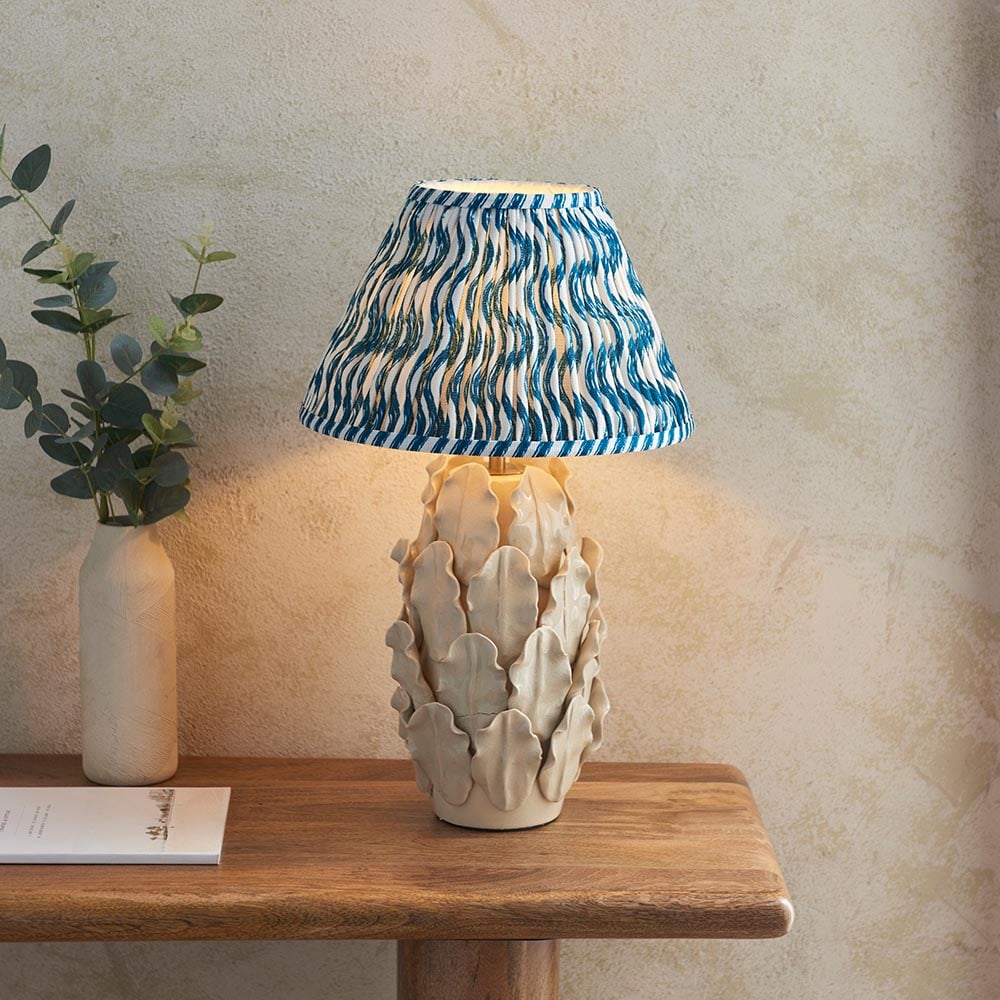 Read more about Riyadh marlin blue 30cm shade small ceramic table lamp in ivory