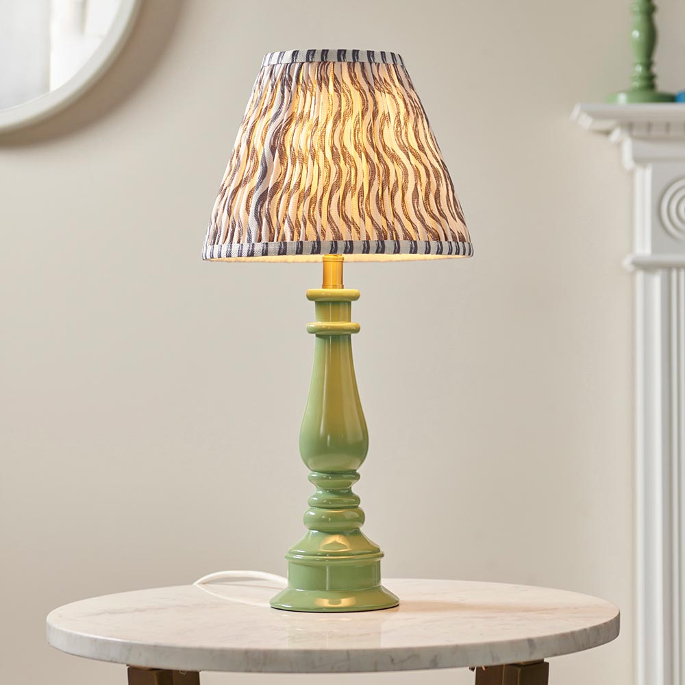 Read more about Riyadh pearl grey 25cm shade resin table lamp in cotswold green