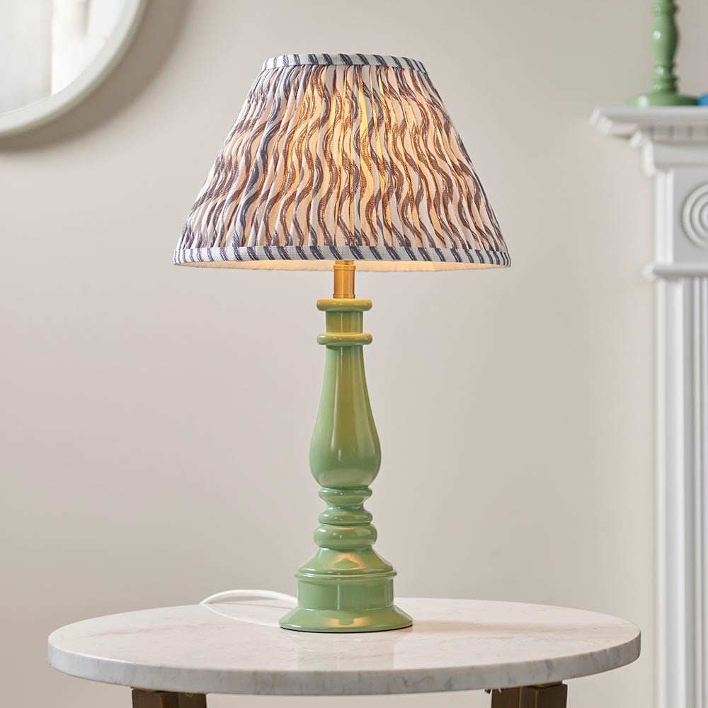 Read more about Riyadh pearl grey 30cm shade resin table lamp in cotswold green