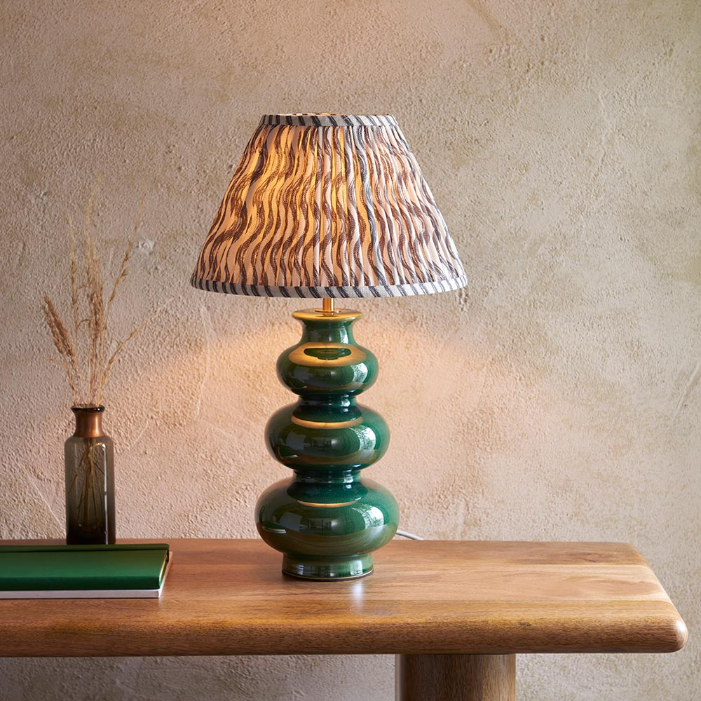 Read more about Riyadh pearl grey 30cm shade ceramic table lamp in gloss green