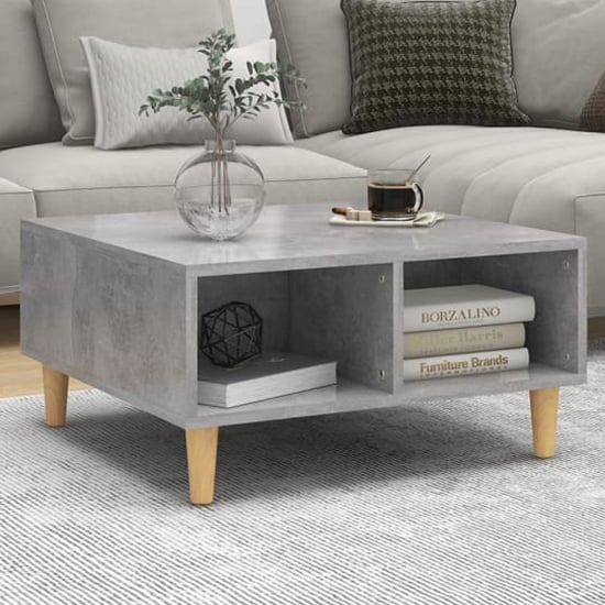 Product photograph of Riye Wooden Coffee Table With 2 Shelves In Concrete Effect from Furniture in Fashion