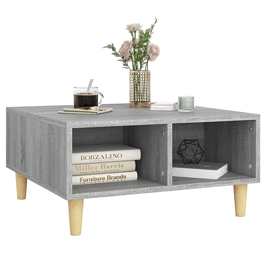 Riye Wooden Coffee Table With 2 Shelves In Grey And Sonoma Oak