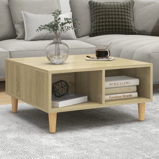 Product photograph of Riye Wooden Coffee Table With 2 Shelves In Sonoma Oak from Furniture in Fashion