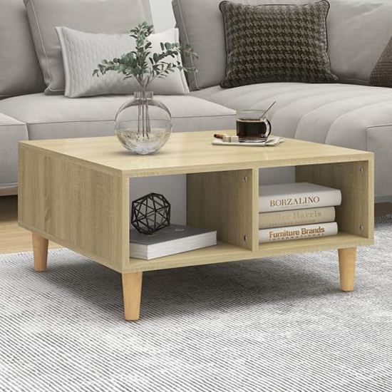 Riye Wooden Coffee Table With 2 Shelves In White And Sonoma Oak thumbnail