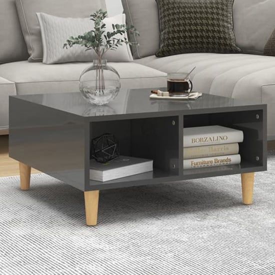 Photo of Riye high gloss coffee table with 2 shelves in grey