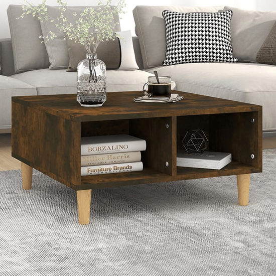 Photo of Riye wooden coffee table with 2 shelves in smoked oak