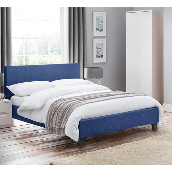 Riyeko Linen Fabric Double Bed In Dark Blue