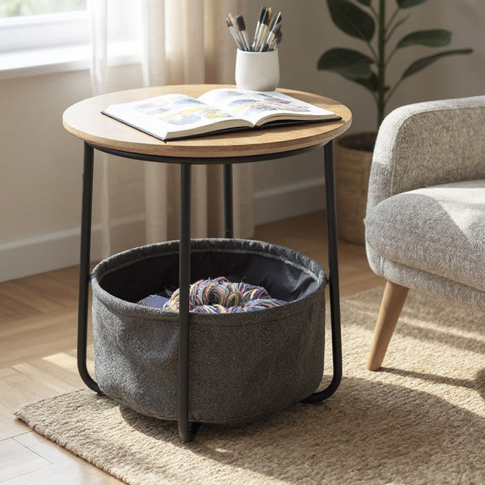 Roanoke Wooden End Table With Black Metal Frame In Grey And Oak