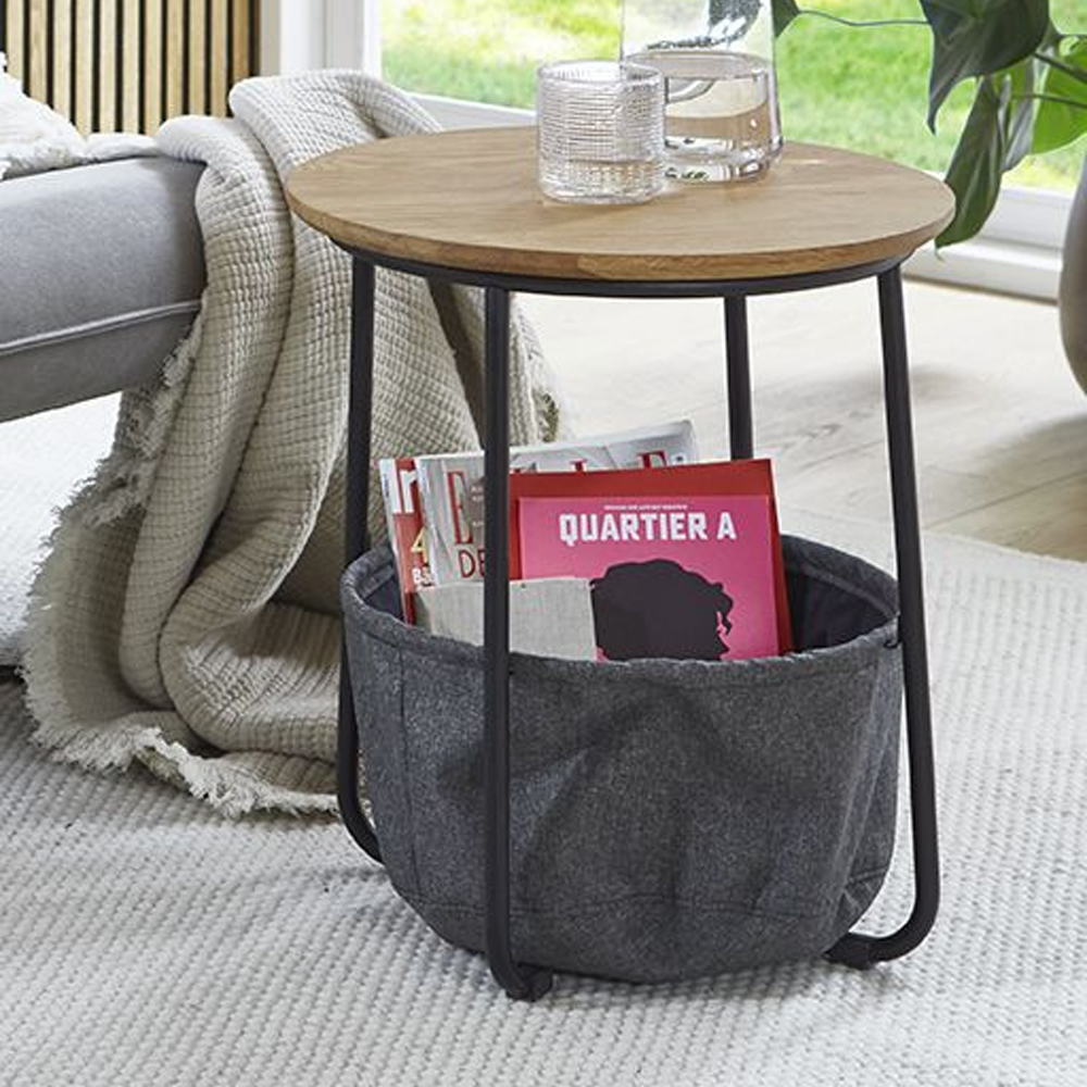 Roanoke Wooden End Table With Black Metal Frame In Grey And Oak