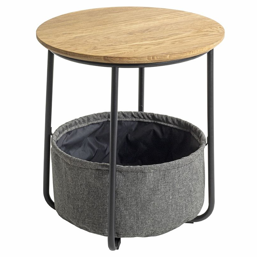 Roanoke Wooden End Table With Black Metal Frame In Grey And Oak