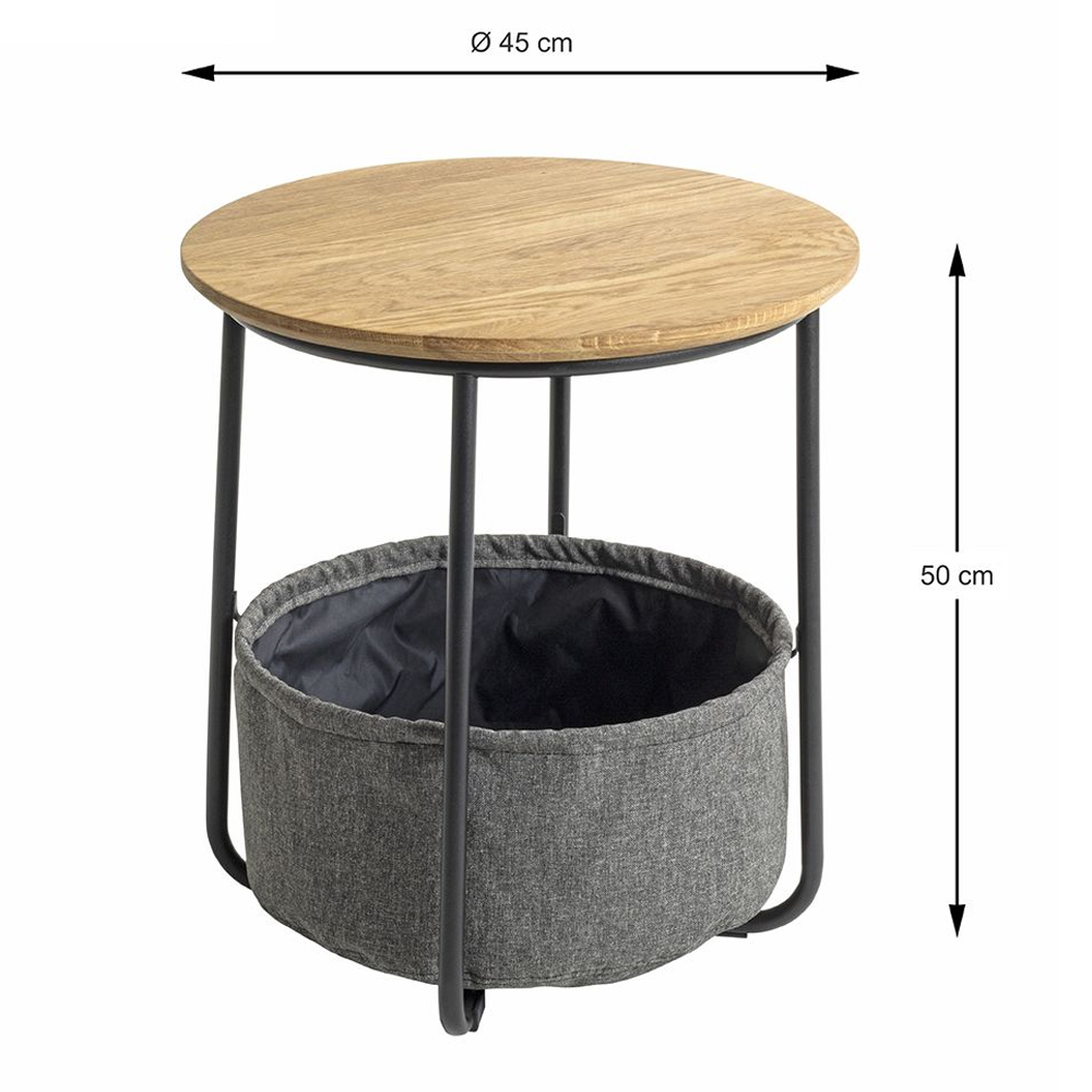 Roanoke Wooden End Table With Black Metal Frame In Grey And Oak
