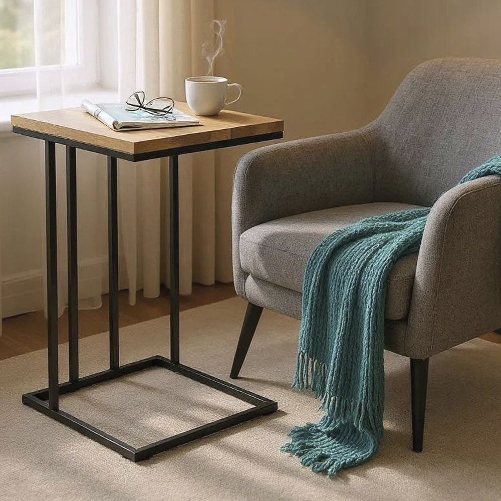 Roanoke Wooden End Table In Oak And Black