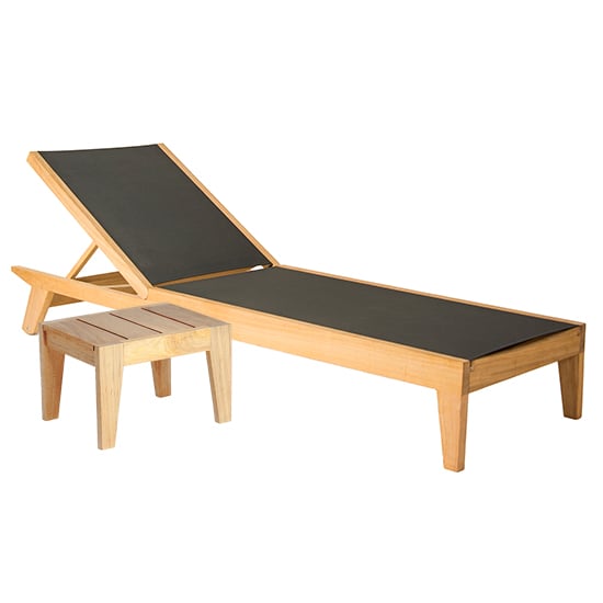 Photo of Robalt adjustable wooden sun bed with side table in natural
