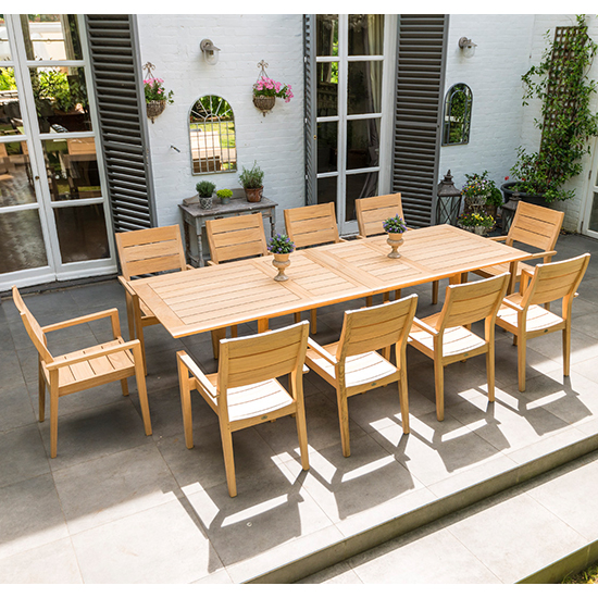 Robalt Extending Dining Table With 10 Stacking Chair In Natural
