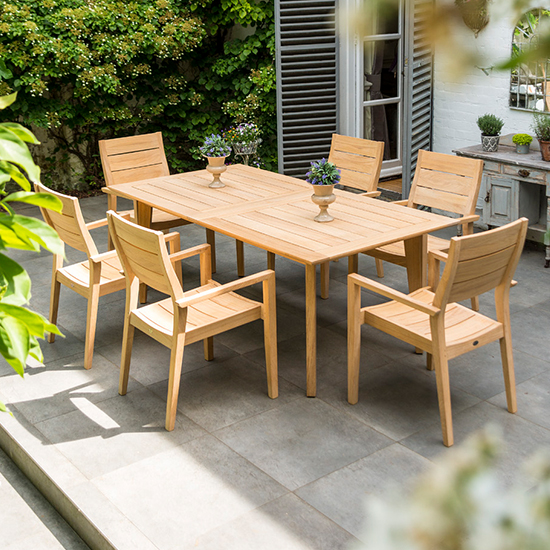 Robalt Extending Dining Table With 6 Stacking Chair In Natural