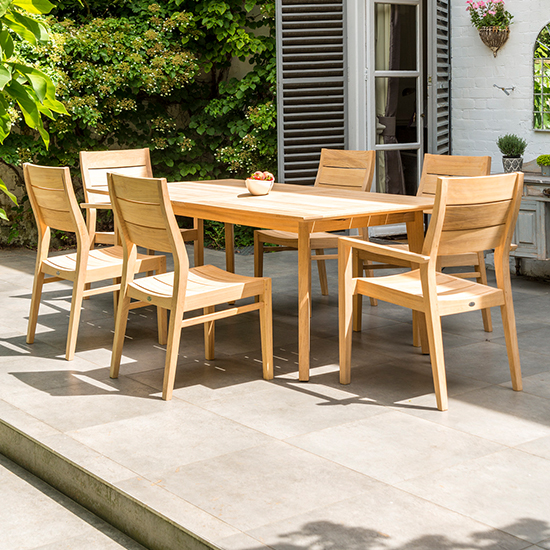 Robalt Outdoor Wooden High Back Stacking Armchair In Natural