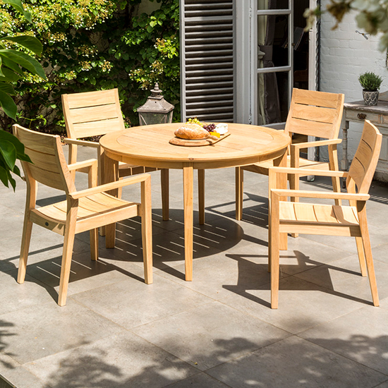 Robalt Outdoor Wooden High Back Stacking Armchair In Natural