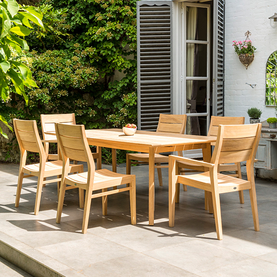 Robalt Outdoor Wooden High Back Stacking Armchair In Natural