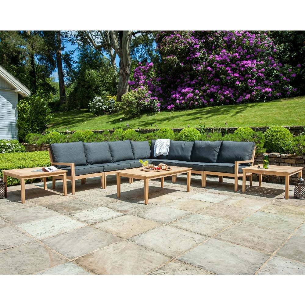 Product photograph of Robalt Outdoor Lounger Set With Coffee Table In Oak And Grey from Furniture in Fashion