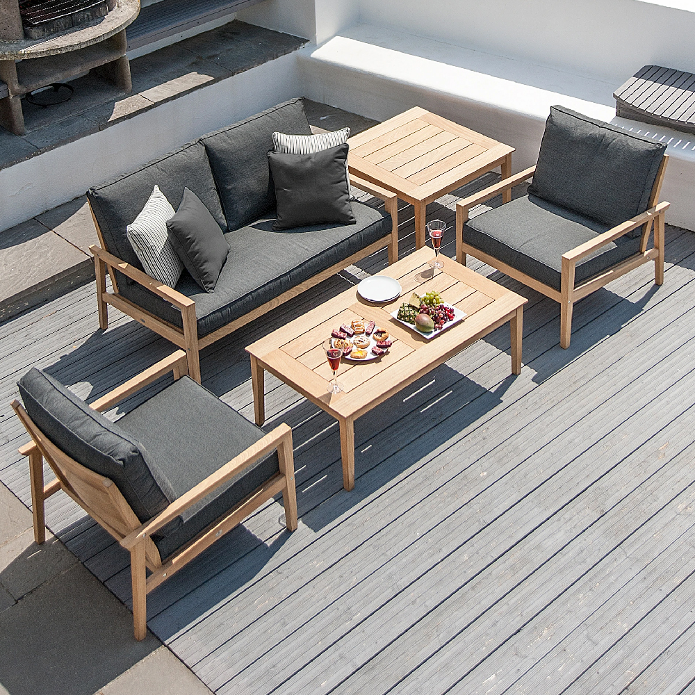 Robalt Outdoor Lounger Set With Sofa In Oak And Grey