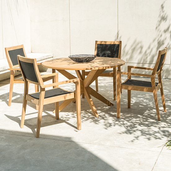 Robalt Outdoor Round 1250mm Wooden Dining Table In Natural_3