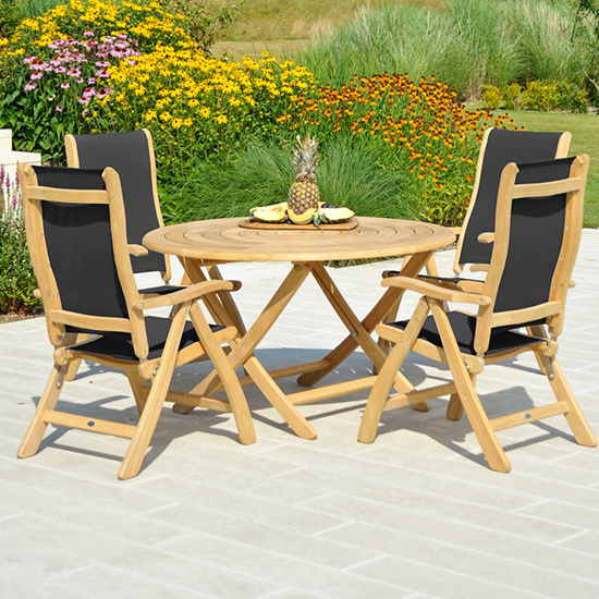 Robalt Outdoor Wooden Sling Recliner Armchair In Natural
