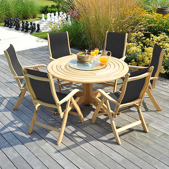 Robalt Outdoor Wooden Sling Recliner Armchair In Natural