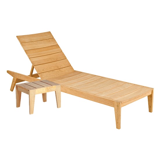 Photo of Robalt wooden adjustable sun bed with side table in natural