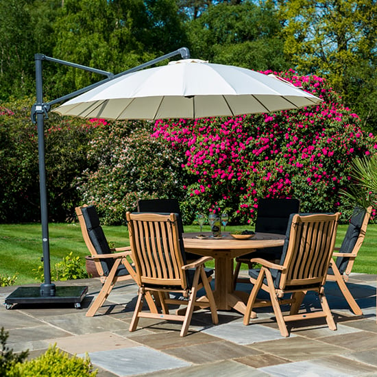 Product photograph of Robalt Wooden Dining Table With 6 Chairs In Natural And Parasol from Furniture in Fashion