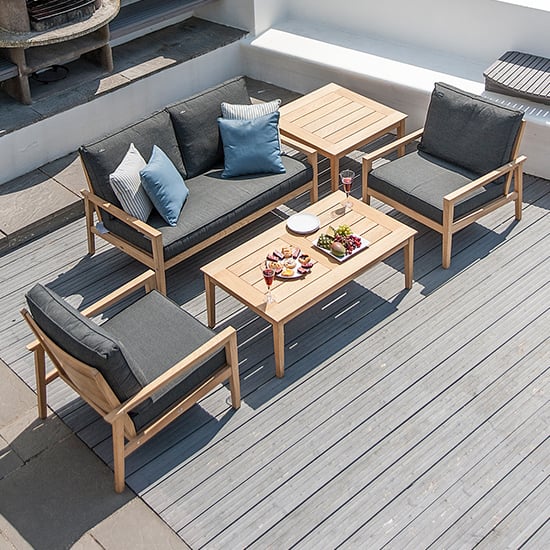Read more about Robalt wooden lounger set with coffee and side table in natural