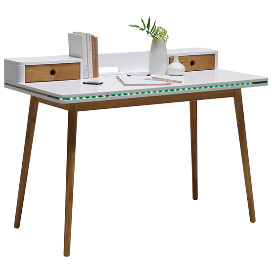 Read more about Laurent wooden laptop desk in matt white and oak with led