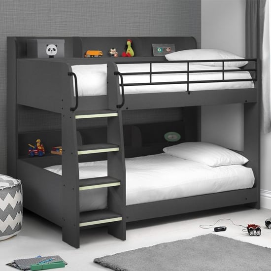 Product photograph of Dallyce Wooden Bunk Bed In Anthracite With Ladder from Furniture in Fashion