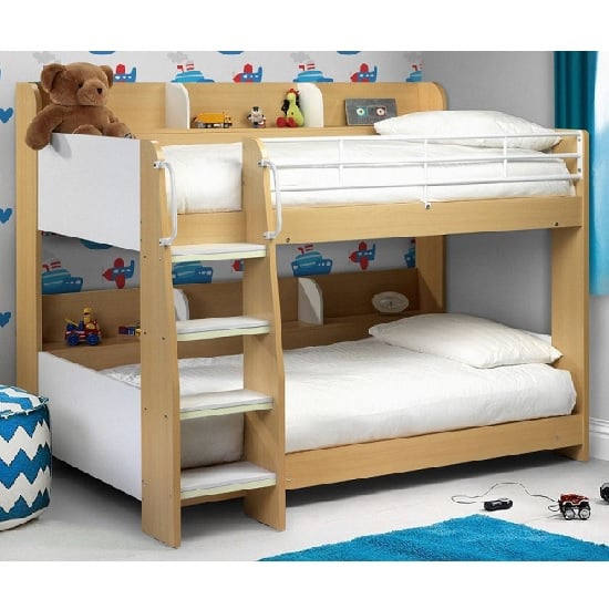 Robin Wooden Bunk Bed In Maple And White With Ladder Furniture in Fashion