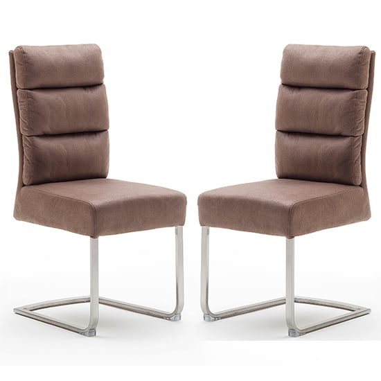 Rochester Cappuccino Fabric Dining Chairs Brushed Legs In Pair