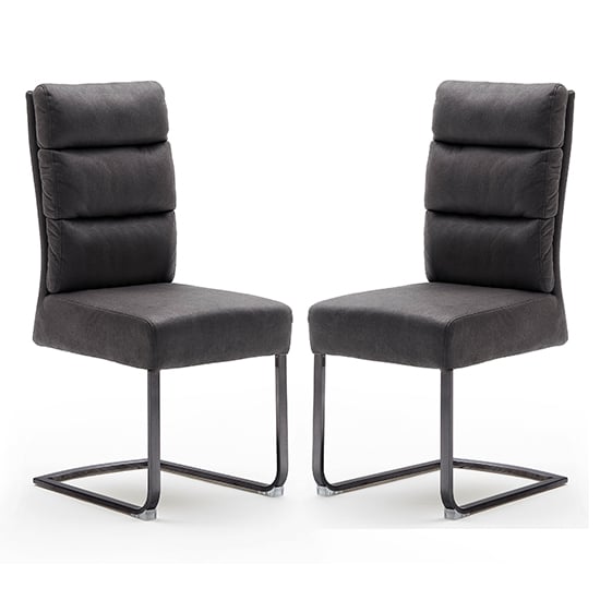 Rochester Grey Fabric Dining Chairs And Black Legs In Pair