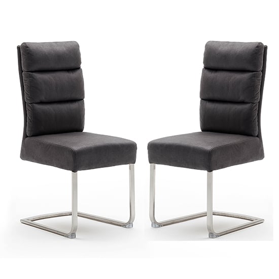 Rochester Grey Fabric Dining Chairs And Brushed Legs In Pair