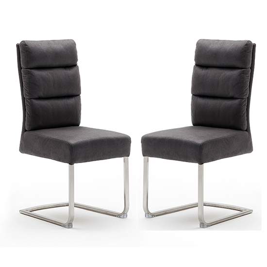 Read more about Rochester grey fabric dining chairs and brushed legs in pair