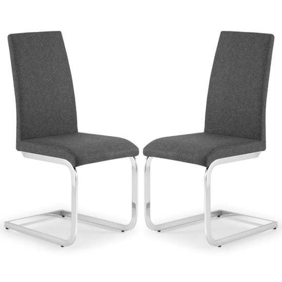 Photo of Rocio slate grey linen fabric cantilever dining chairs in pair