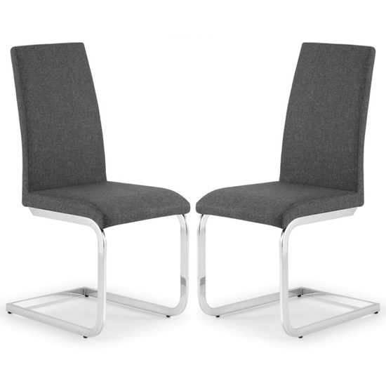 Rocio Slate Grey Linen Fabric Cantilever Dining Chairs In Pair Furniture in Fashion