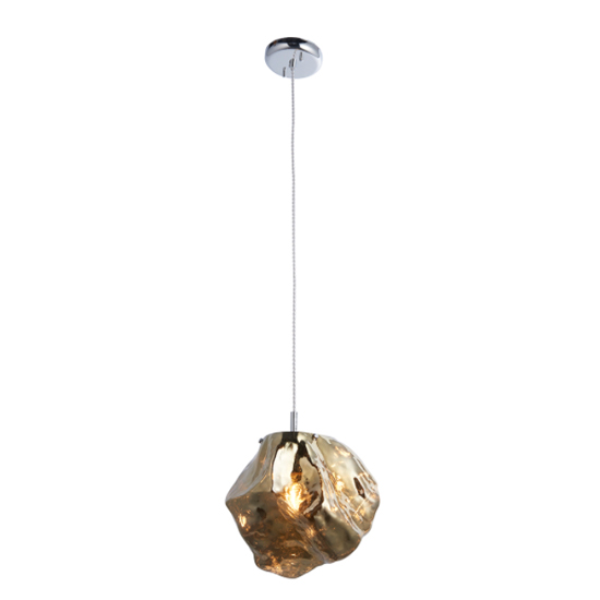 Photo of Rock 1 light bronze glass shade pendant light in chrome