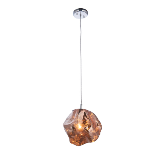 Photo of Rock 1 light copper glass shade pendant light in chrome
