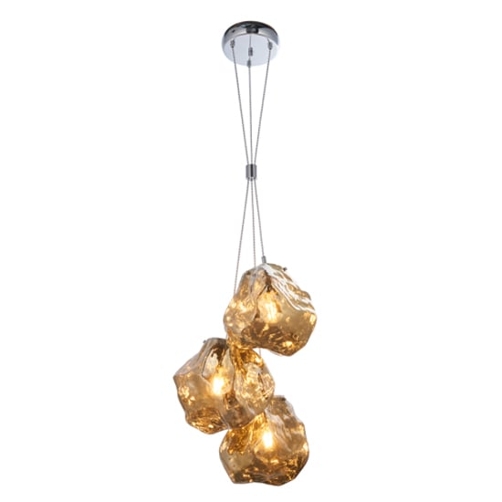 Rock 3 Lights Bronze Glass Shade Pendant Light In Chrome