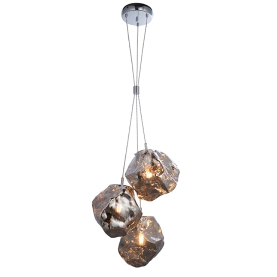 Read more about Rock 3 lights chrome glass shade pendant light in chrome